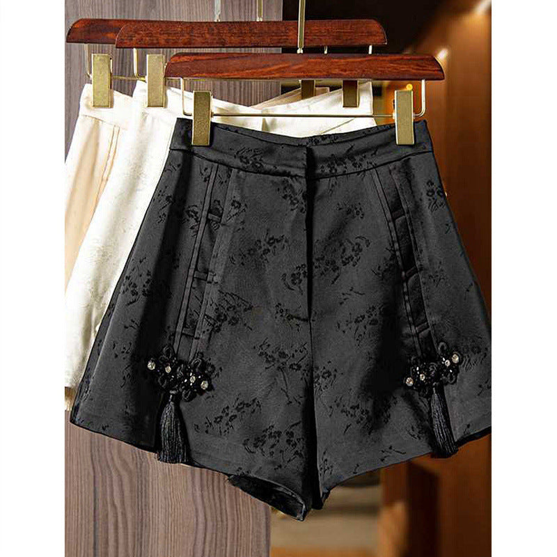 Embroidered Tassel High-Waist Shorts