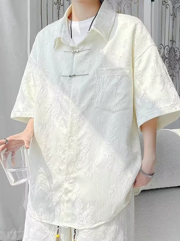 Embroidered Short-Sleeve Hanfu-Inspired Shirt – New Chinese Style Casual Top