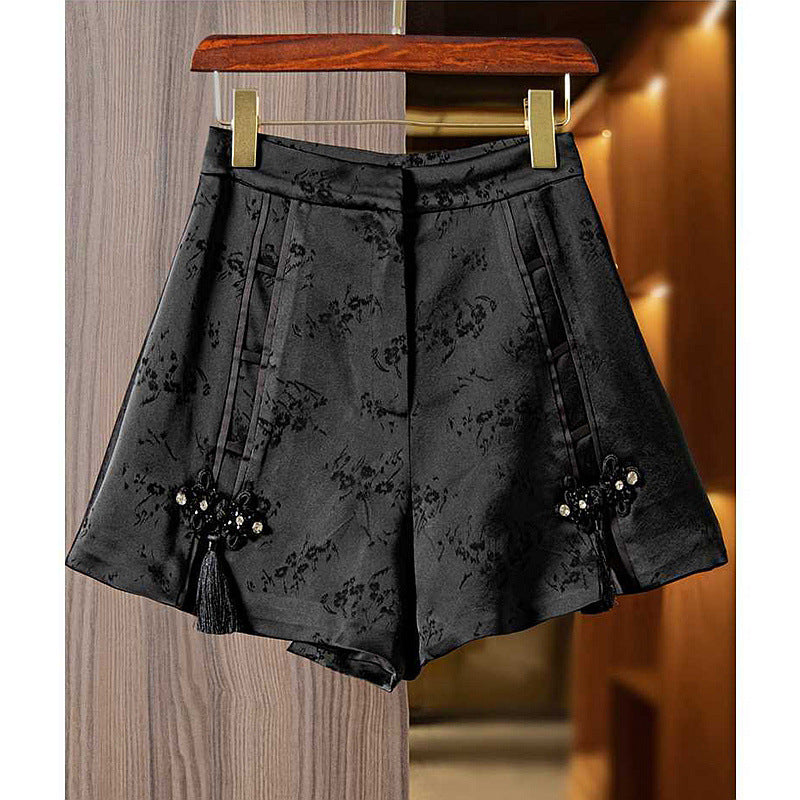 Embroidered Tassel High-Waist Shorts