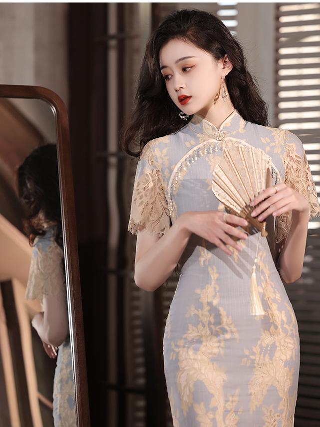 Lace Embroidered Cheongsam Dress for Elegant Occasions