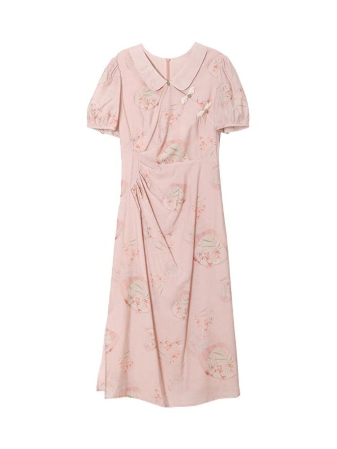 Pink Floral Embroidered Summer Dress with Puff Sleeves