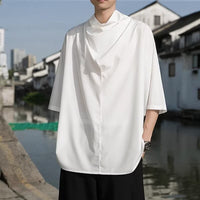 Chinese Style Loose High Collar Half Sleeve Shirt