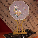 Double-Sided Embroidered Silk Fan With Golden Blossom Design