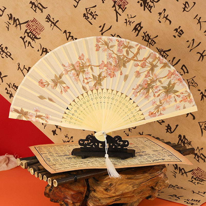 Floral Hand Fan with Peach Blossom Design – Traditional Hand Fan, Perfect for Hanfu