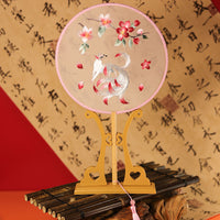 Double-Sided Embroidered Hand Fan With Fox And Cherry Blossom Design For Hanfu Decoration