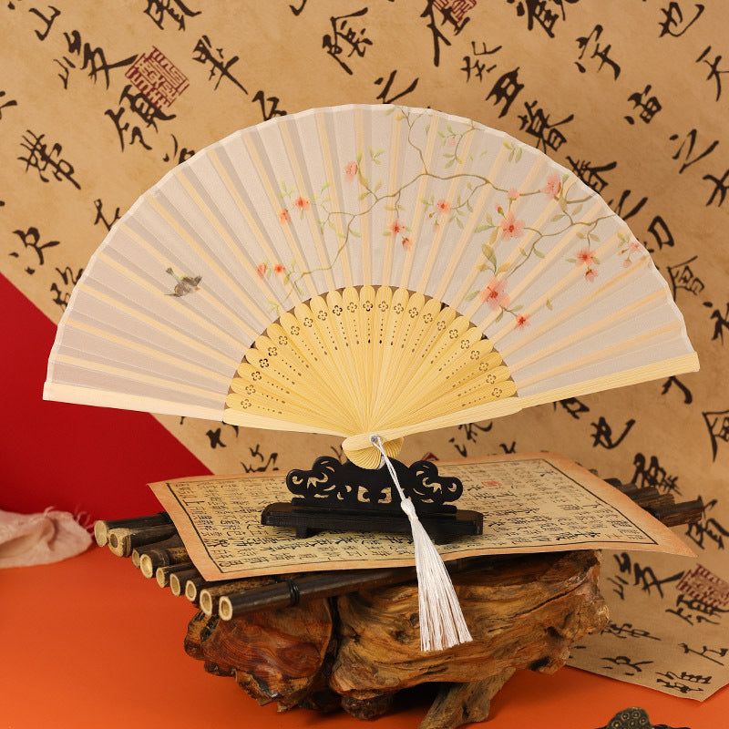 Floral Hand Fan with Peach Blossom Design – Traditional Hand Fan, Ideal for Hanfu