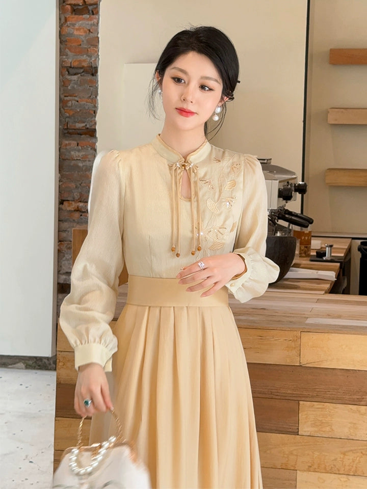 2024 Women Yellow New Chinese Style Dress