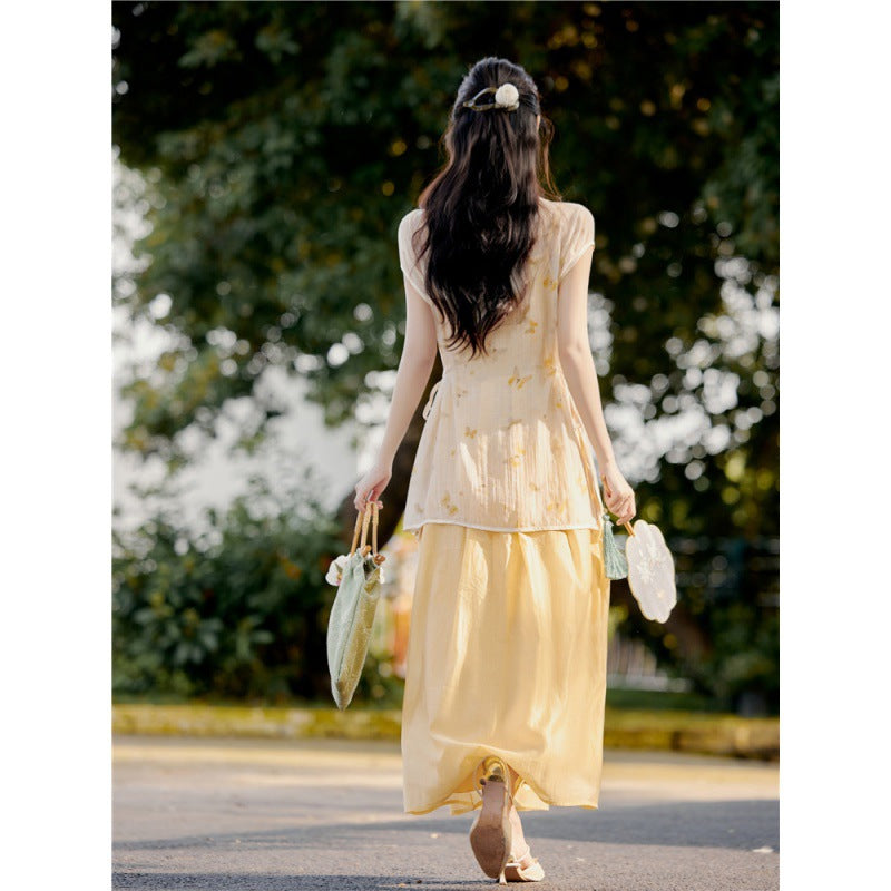 Elegant Yellow Flowing Gown Summer Dress for Special Occasions