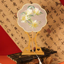 Traditional Double-Sided Embroidered Silk Fan With Lotus Design