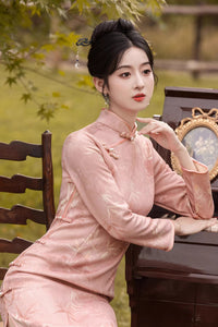 Jacquard Bamboo Long Sleeve Winter Qipao | Elegant Daily Wear
