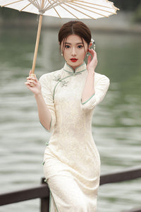 Spring Lace Slim Fit Long Dress | Chinese Style Cheongsam
