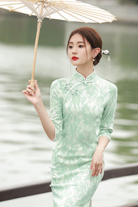 Spring Lace Slim Fit Long Dress | Chinese Style Cheongsam