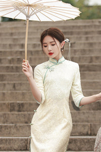 Spring Lace Slim Fit Long Dress | Chinese Style Cheongsam