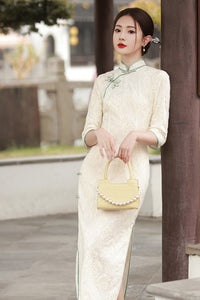 Spring Lace Slim Fit Long Dress | Chinese Style Cheongsam