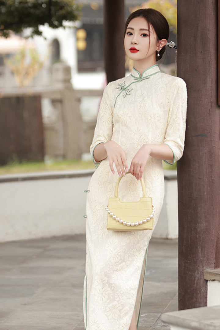 Spring Lace Slim Fit Long Dress | Chinese Style Cheongsam