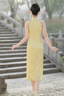 Spring Vintage Halter Neck Cheongsam Gown | Elegant Shoulder-Baring Slit Dress