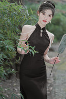 Spring Vintage Halter Neck Cheongsam Gown | Elegant Shoulder-Baring Slit Dress