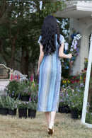 Summer Blue White Striped Retro Qipao | Slim Fit Vintage Cheongsam Dress