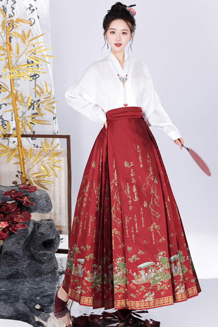 Spring Brocade Ming-Style Mamianqun Set | Traditonal High Waist Daily Long Skirt