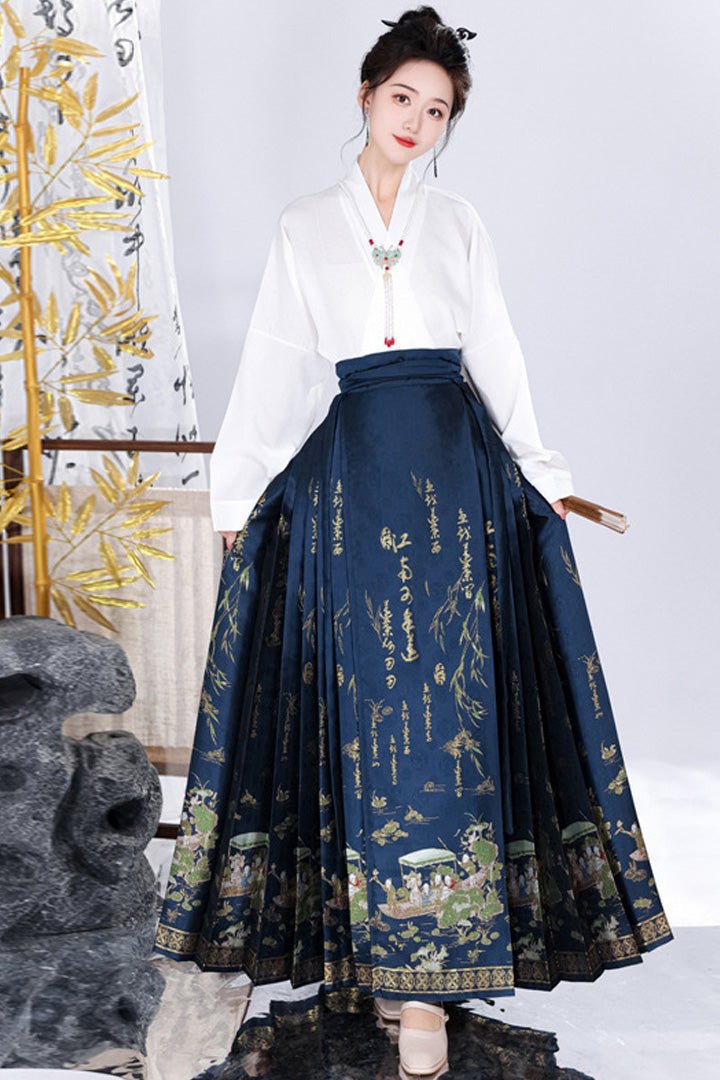 Spring Brocade Ming-Style Mamianqun Set | Traditonal High Waist Daily Long Skirt