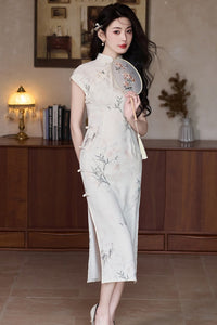 Summer New Chinese Style Slim Fit Qipao | Fresh Bamboo Print Long Dress