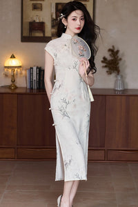 Summer New Chinese Style Slim Fit Qipao | Fresh Bamboo Print Long Dress
