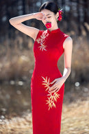 Summer Sleeveless Bamboo Embroidery Qipao | Elegant Mandarin Slim Dress