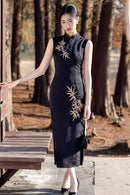 Summer Sleeveless Bamboo Embroidery Qipao | Elegant Mandarin Slim Dress