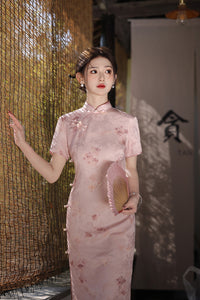 Summer Slim Cheongsam Dress | Elegant Long Jacquard Qipao for Women