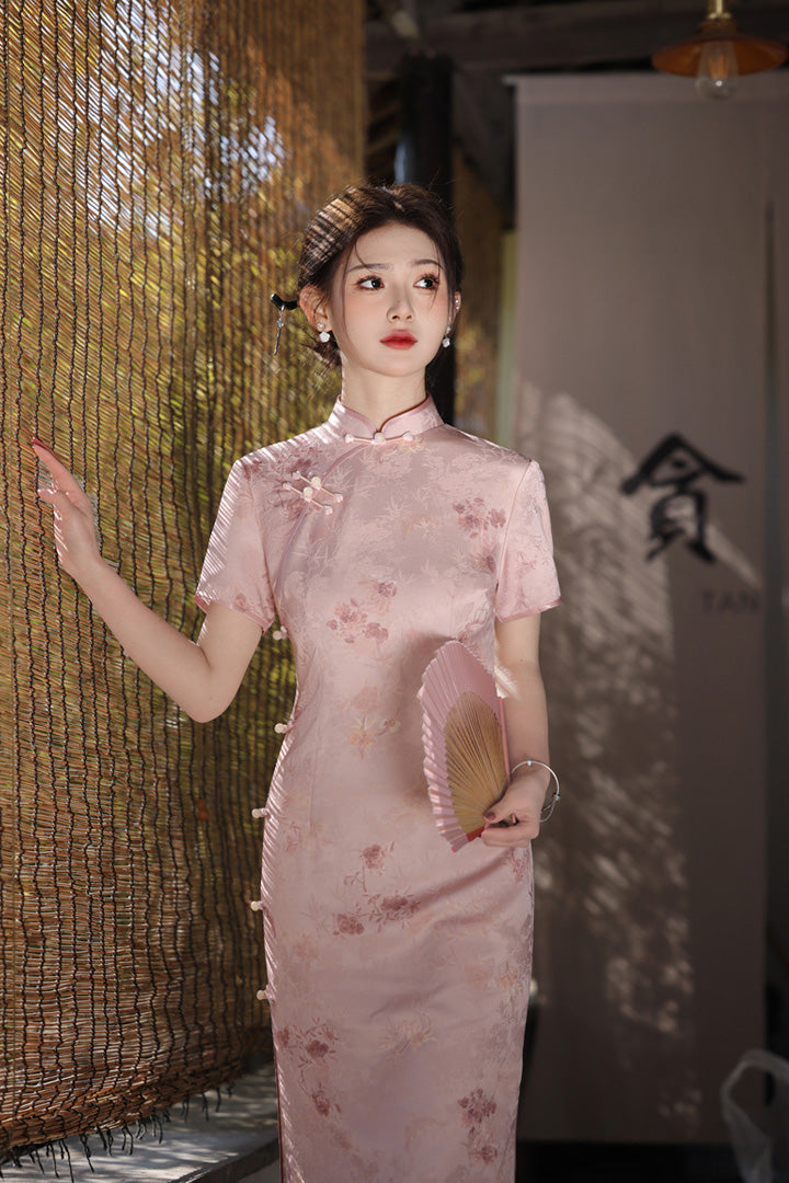 Summer Slim Cheongsam Dress | Elegant Long Jacquard Qipao for Women