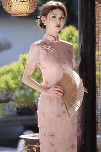 Summer Slim Cheongsam Dress | Elegant Long Jacquard Qipao for Women