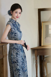 Summer Tie-Dye Sleeveless Vintage Qipao | Long Slim Chinese Dress