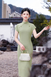 Vintage Elegant Green Qipao Spring Daily Wear for Mothers
