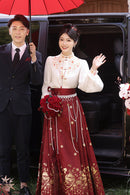 Winter Bridal Embroidered Hanfu Set | Wedding Mamianqun Set with Waist Chain