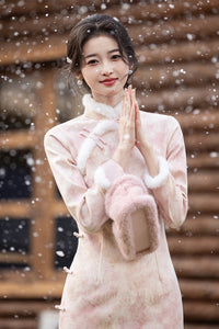Winter Fur Collar Qipao | Long Thick Warm Elegant Dress