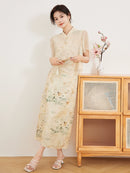 Elegant Floral Printed Hanfu Two-Piece Set with Sheer Overlay