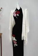 Elegant Black Embroidered Mudan Cheongsam | Vintage Sleeveless Slim Long Dress