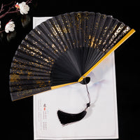 Handcrafted Black Folding Fan with Elegant Gold Detailing