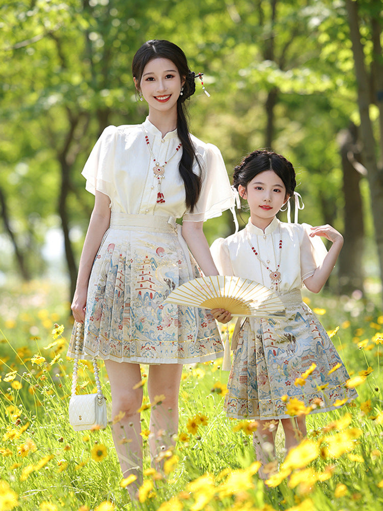 Mother-Daughter Hanfu Dress With Elegant Floral Print