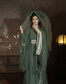 Elegant Traditional Green Flowing Robe Set with Veil