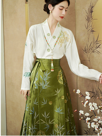 Elegant Bamboo Embroidered Hanfu Mamianqun Set for Women