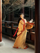 Elegant Traditional Embroidered Hanfu Dress with Golden Detailing