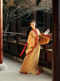 Elegant Traditional Embroidered Hanfu Dress with Golden Detailing