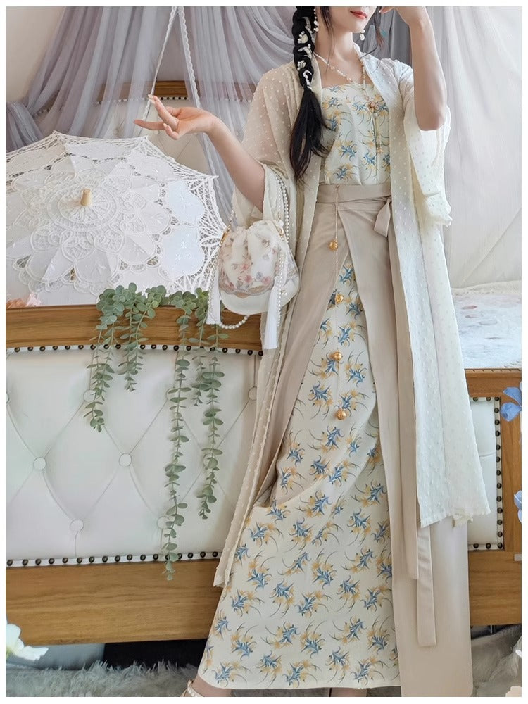 Modern Chinese Style Embroidered Hanfu Set Elegant Long Dress