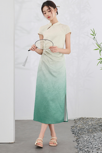 Elegant Gradient Cheongsam Midi Dress | Traditional Modern Qipao