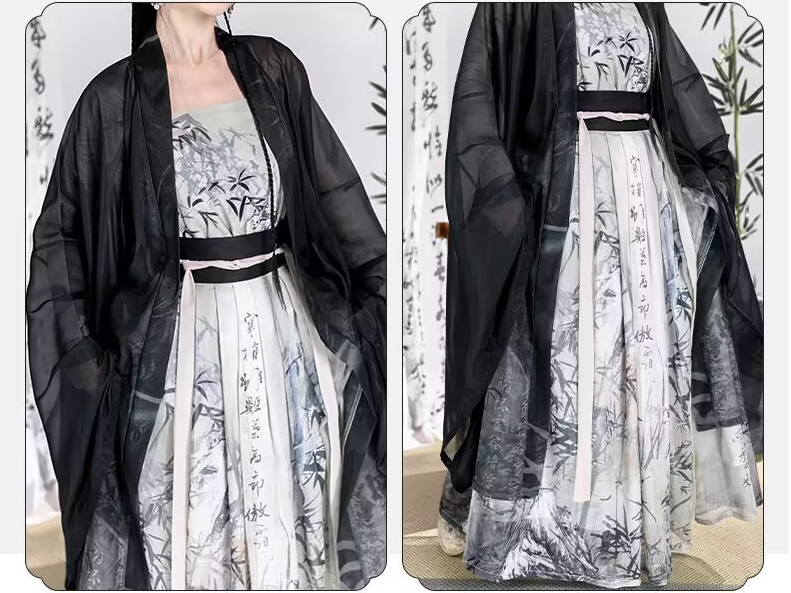 Weijin Black Bamboo Pattern Hanfu Dress Women’s Traditional Costume