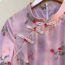 Elegant Pink Cherry Blossom Cheongsam Dress with Delicate Button Detailing