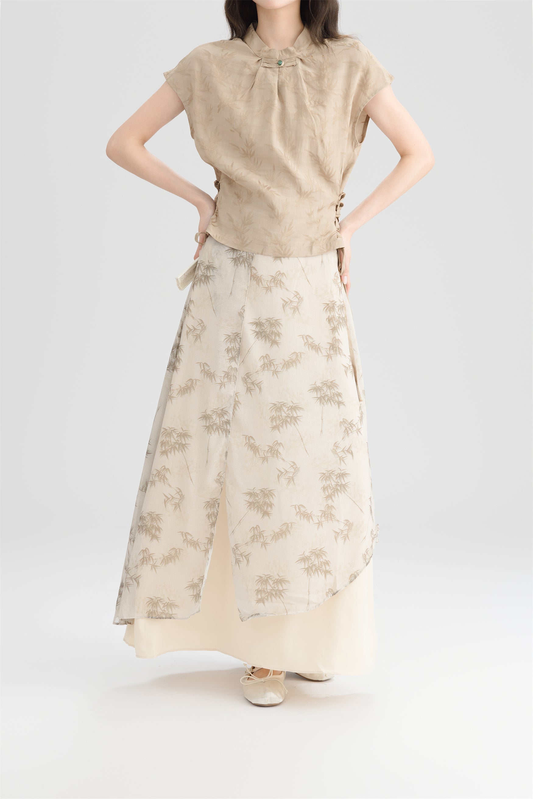 New Chinese Style short sleeve blouse and skirt set