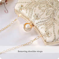 Luxury Embroidered Pearl Clutch Handbag with Detachable Chain for Hanfu Outfits