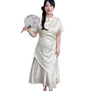 Elegant White Embroidered Cheongsam Dress Asymmetrical Hem